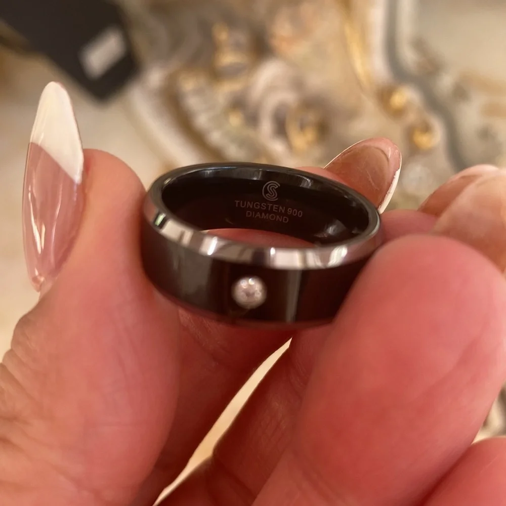 8mm Black Tungsten Diamond Wedding Ring